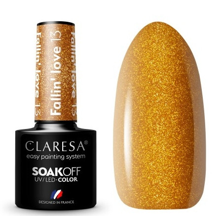  CLARESA UV/LED HYBRID NAIL POLISH GLITTER GOLD FALLIN' LOVE 13