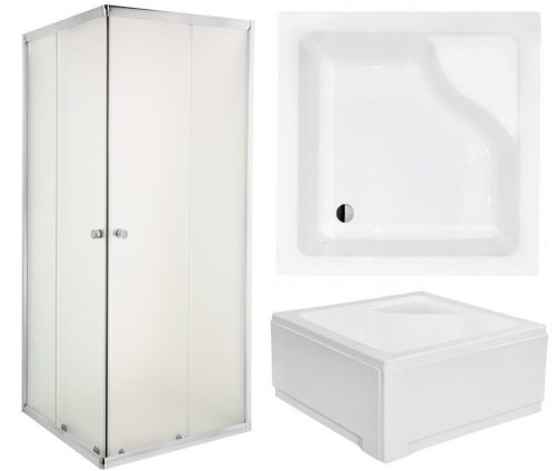 Invena Parla shower cubicle with sliding doors 80 x 80 cm + square shower tray Besco Igor 80 x 80 cm white