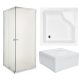 Invena Parla shower cubicle with sliding doors 80 x 80 cm + square shower tray Besco Igor 80 x 80 cm white