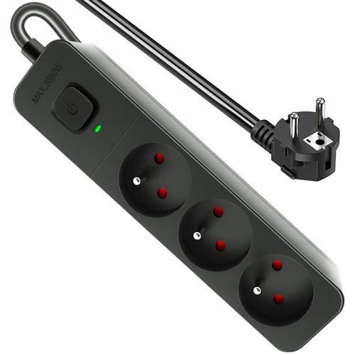 Strip extension cable 1.5 m, 3 pcs. sockets, black