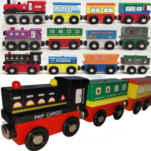  3 x wooden railway train 12-piece POLISH WAGONS