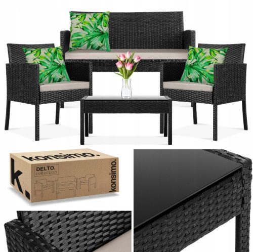 A set of garden and patio furniture Multi-Import Techno Rattan Fort Myers garden furniture set, black, 4-piece.