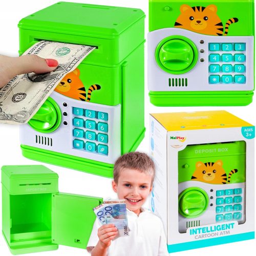  Malplay Kotek piggy bank, green, 13.5 x 13.5 x 19 cm