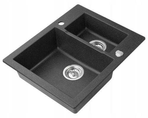  Moderno Annie sink with one and a half bowls, black granite