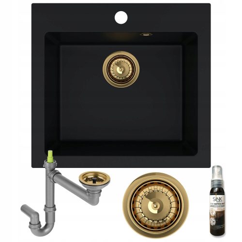 Brado LUIS single-bowl sink, Golden Siphon, granite, beige tones