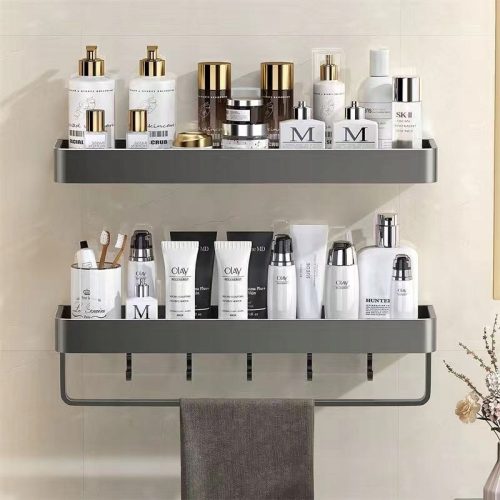 Bathroom shelf for shower with hooks, grey, 2 pcs