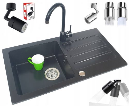 Teknoven Lido 1 single bowl sink, black granite