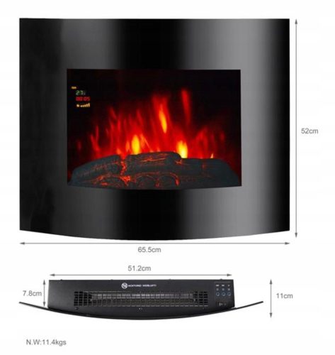 Wall fireplace with heating function El Fuego black 900 W 65.5 x 52 x 11 cm