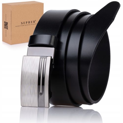  Men's LEATHER belt Automatic buckle BLACK trousers