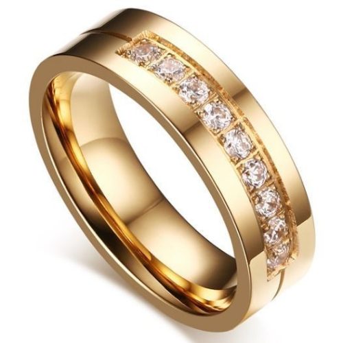  BEAUTIFUL GOLD WEDDING RING WITH ZIRCONS, FLAT PROFILE