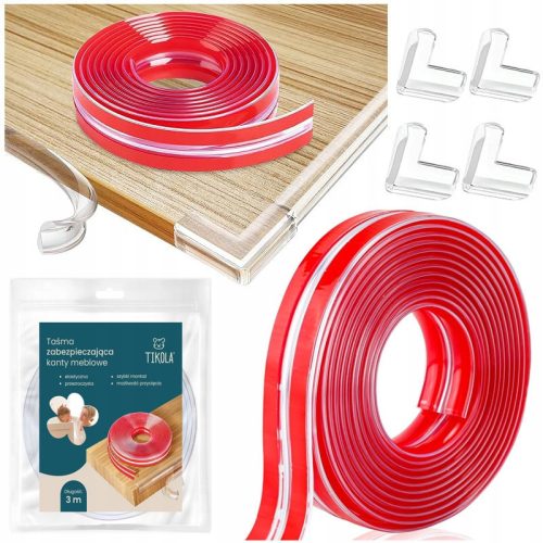  Tikola corner protection strips, transparent, 3 m + 4× Tikola silicone corners, 4 pieces, transparent