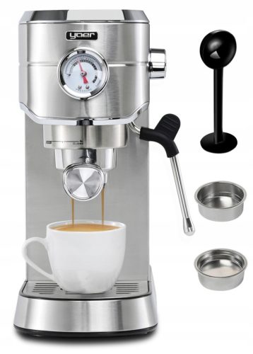  Yoer Lungo 1450 W portafilter espresso machine, silver/grey