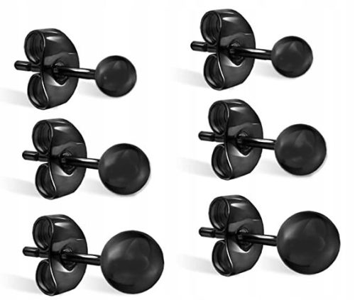  BLACK BALL EARRINGS 3,4,5 mm SURGICAL STEEL