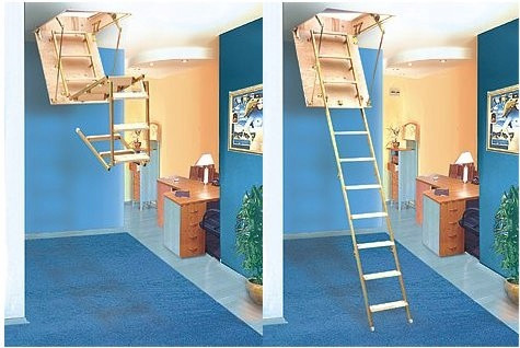 MYZYK wooden attic ladder 69 x 99 cm, maximum height 310 cm