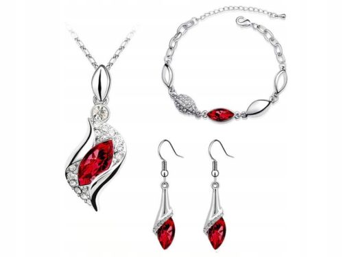  Silver jewelry set red teardrops gift