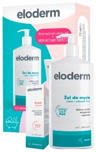 Eloderm 2-in-1 Body & Hair Wash Gel + Active Cream Set for Sensitive Skin
