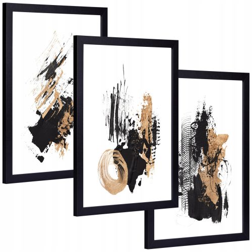 Pictures on the wall 3 parts in FRAME, black abstraction – 53x139cm