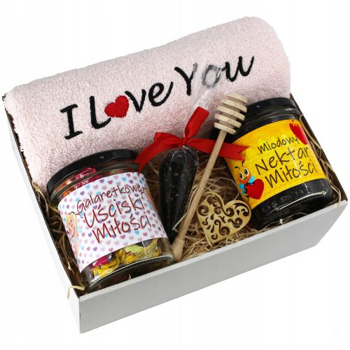 Cool, Fun Gadgets VALENTINE'S DAY GIFT SET EMBROIDERED TOWEL, HONEY TEA CANDY