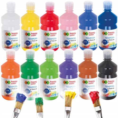  HAPPY COLOR Poster Paints 12 Colors x 0.5 l Tempera