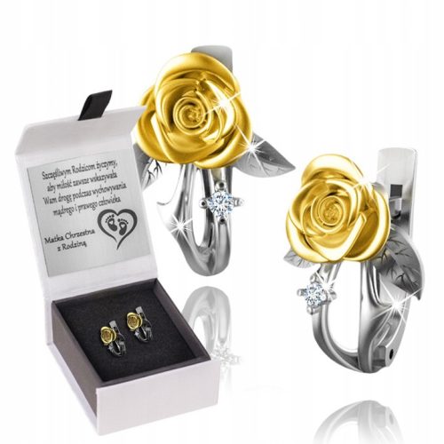  ROSES 925 SILVER EARRINGS RHODIUM PLATED ENGRAVING