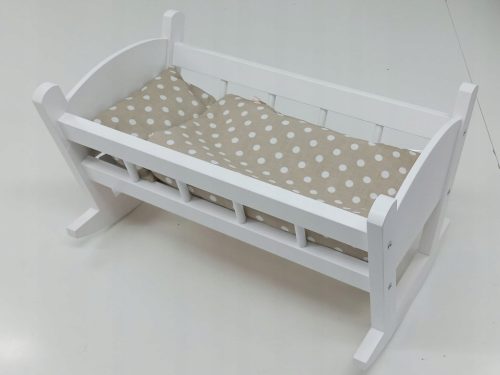  Wooden cradle WHITE for dolls + BEDDING 3 pieces