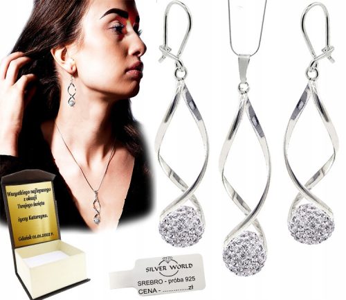  SILVER 925 WOMEN'S JEWELRY SET BEAUTIFUL SWAROVSKI ZIRCONS ENGRAVING