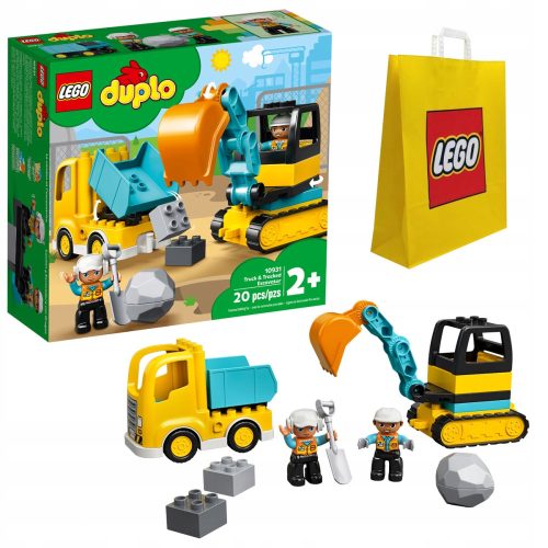  LEGO Duplo 10931 Truck and Crawler Excavator + LEGO 6315792 PAPER BAG VP MEDIUM M 34X41X10 TE