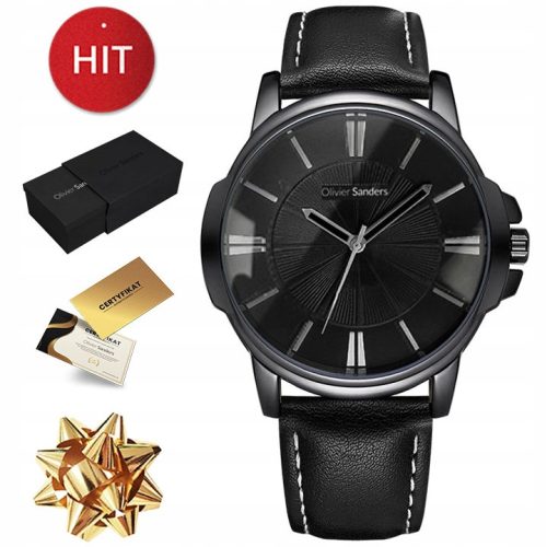  LEATHER WATCH FOR MEN BLACK LEATHER ON THE STRAP GIFT FOR BOY'S DAD