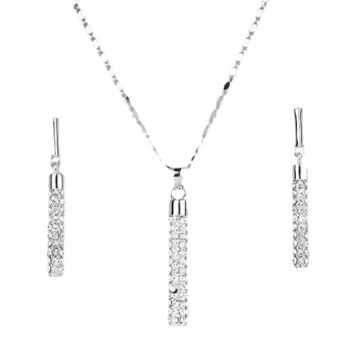  Women's Set Silver Surgical Steel Icicles Crystal Necklace Earrings