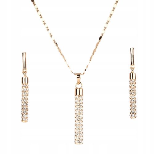  Women's Set Gold Surgical Steel Icicles Crystals Necklace Earrings