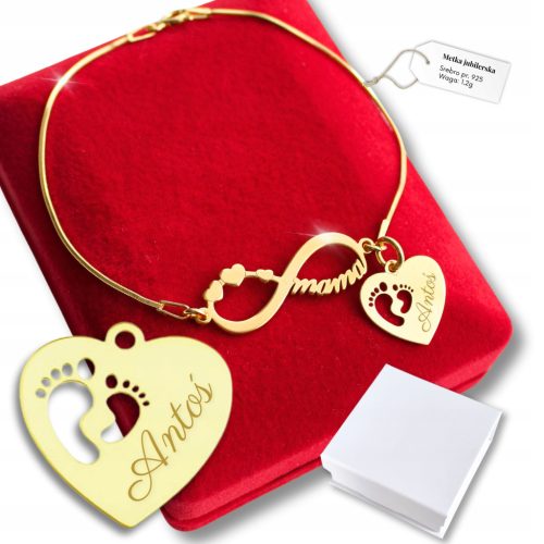  Gold Bracelet 925 ENGRAVING Mom Heart Feet