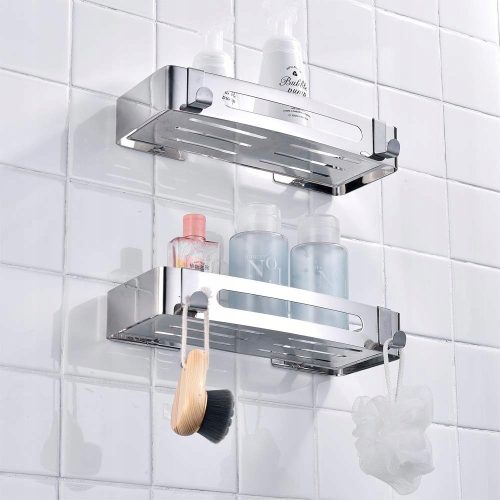 2x self-adhesive shower rack, stainless steel