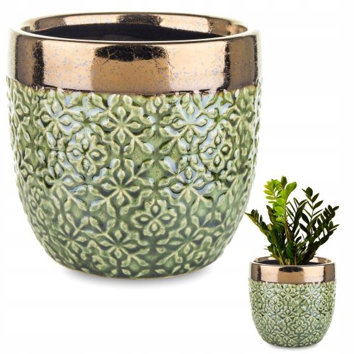 Pots and planters for outdoor and garden Duwen flowerpot, 13.5 cm x 13.5 x 13 cm, diameter 13.5 cm, ceramic in shades of green, yellow and gold