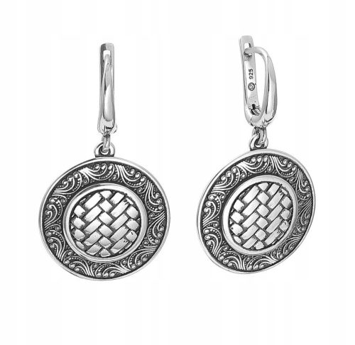  Oxidized silver earrings round with a pattern