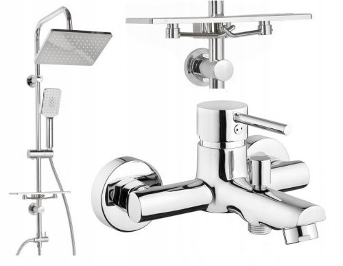 Invena Dafni single-lever wall-mounted bathtub, chrome + Invena Nyks exposed shower set