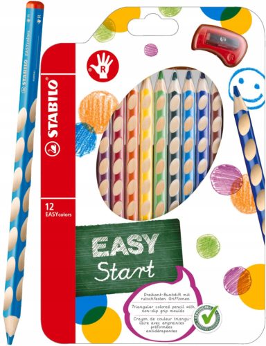  Stabilo Easy Coloros Pencils 12 Colors + Sharpener