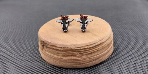  Wooden earrings WHITE COWS