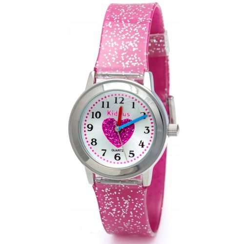  Girls' wrist watch with glitter. Includes exercises for learning the time.