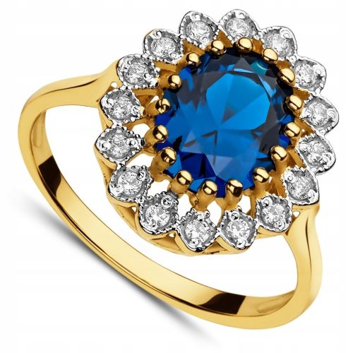  SAPPHIRE GOLD RING WITH ZIRCONS 8K R10-24