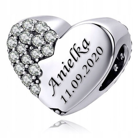  BEAD CHARMS HEART BIRTHDAY SILVER 925+ ENGRAVING