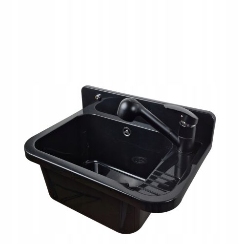 Brado Single Washbasin Small Bowl Black ATUT Black Faucet, Black Polypropylene