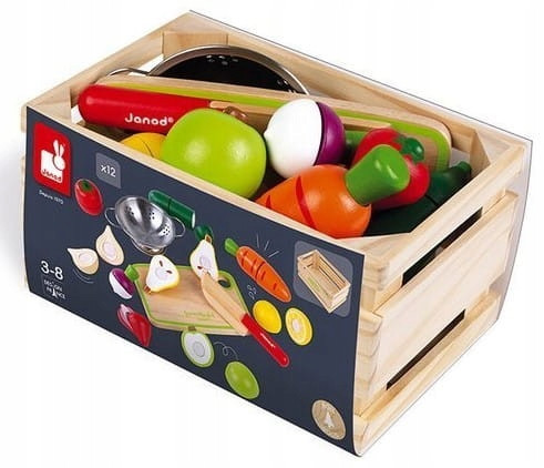  Janod Wooden box with vegetables and fruits for cutting and accessories 23 pieces 3+ Janod