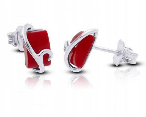  Silver stud earrings with red coral 925