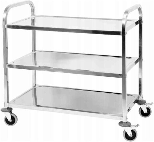 STAINLESS STEEL WAITER SERVICE CART WITH 3 SHELVES