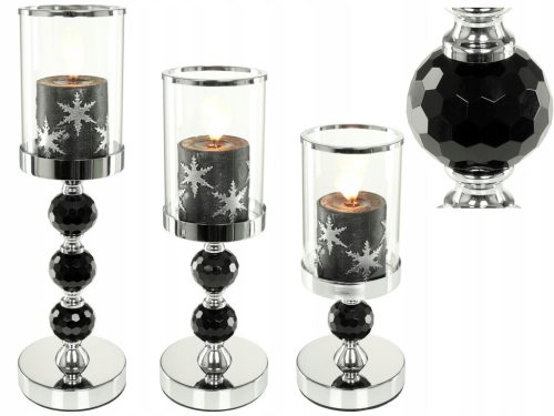  Glamour Candle Holder Lanterns Chrome BLACK Crystal