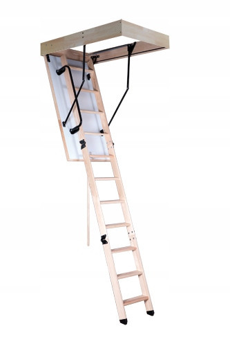 Attic ladder made of Oman wood 55 x 110 cm, maximum height 280 cm