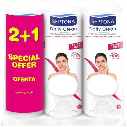  SEPTONA Cotton cosmetic pads 2+1 3x80pcs