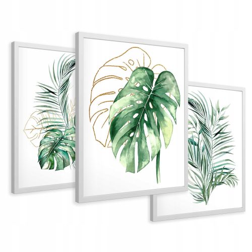 Pictures on the wall Framed pictures, monstera leaves, palm tree, gold, 43x99