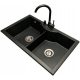 Prehnite sink made of black granite with two bowls