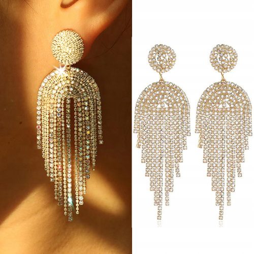  Gold Long Hanging Earrings with Zircons Studs for Women